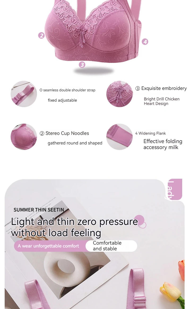 Description Picture 5 of itemWomens Lace Bras Ultra-Thin Perspective Bralette Deep V Bra Sexy Lingerie Tops Plus Size Cup Mom's underwear