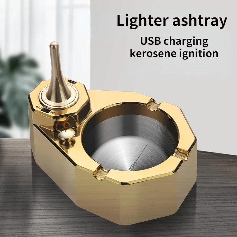 Description Picture 2 of item2024 HONEST Kerosene Charging Hybrid Lighter Ashtray Kerosene Ignition Creative Ashtray Desktop Decoration Ashtray Gifts For Men