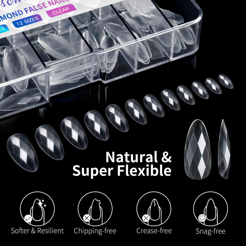 Description Picture 6 of item120/140pcs Square Almond Coffin Nail Extension Tips Natural Clear Full Cover Nails Dual Form Diamond Soft Gel Nail Tips