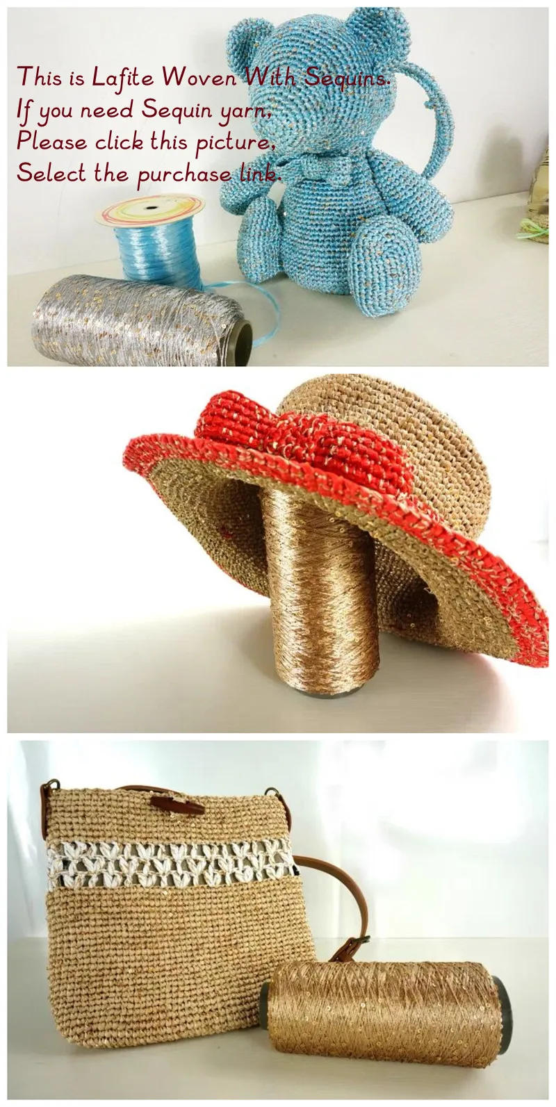 Description Picture 2 of item40g / 80M / Ball Summer 100% Natural Fiber RAFFIA Yarn DIY hand knitting For Beach Sun Cotton Straw Hat Bag Shoes Yarn Knitting