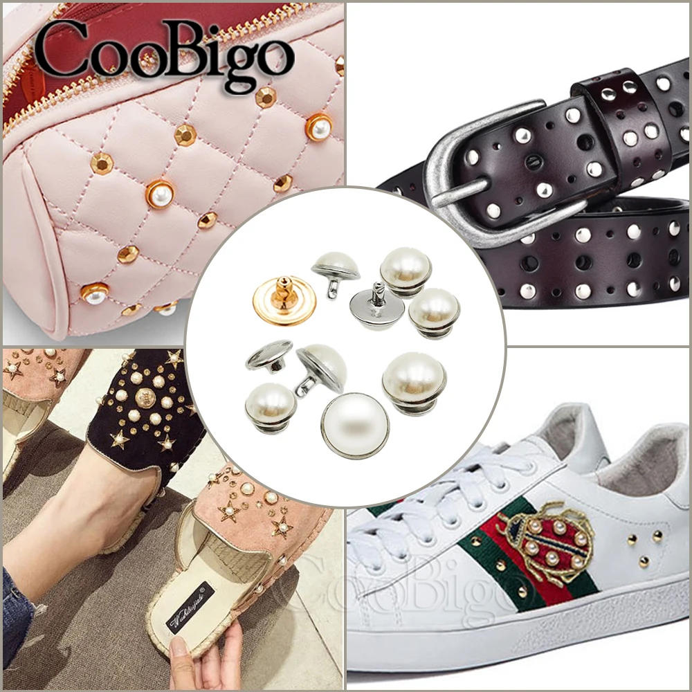 Description Picture 6 of item100x Double Cap Rivets Spike Imitation Pearl Studs Leathercraft Clothes Apparel Belt Shoes Bag DIY Decor Accessories 6 8 10mm