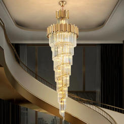 Hotel Theater Villa Large Chandelier Lighting Luxury Stainless Steel Multi-layer Top Long Crystal Lamp Living Room Lustres