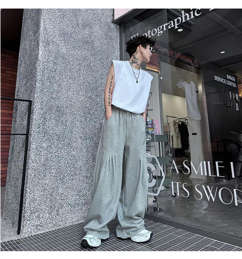 Description Picture 6 of itemIEFB New Sweatpants Solid Color Letter Embroidery Pleated Trousers Casual Straight Wide Leg Male Pants 2024 Summer 28W3193