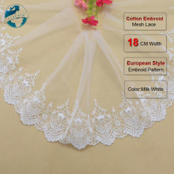 18cm Width White Cotton patches embroidery Lace Ribbon Fabric Guipure Diy Trims Sewing Garment dress Accessories tools#3695