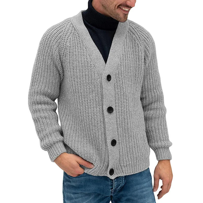 Description Picture 5 of itemAutumn Winter Men Knitted Sweater Plus Size Boys Vintage Grey Cardigan Button Up Long Sleeve V Neck Knit Top Xxl Street Knitwear