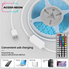 USB RGB LED Strips with 44Keys Remote Control TV Backlight 5V 5050SMD LED Strip Lights for Gaming Lights, Ambient Lighting Kit