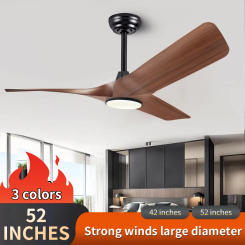 52 Inch Walnut Ceiling Fan with Remote Control 3 Fan Blades Reversible DC Timing Motor Ceiling Fan Indoor Lighting Pendant Light