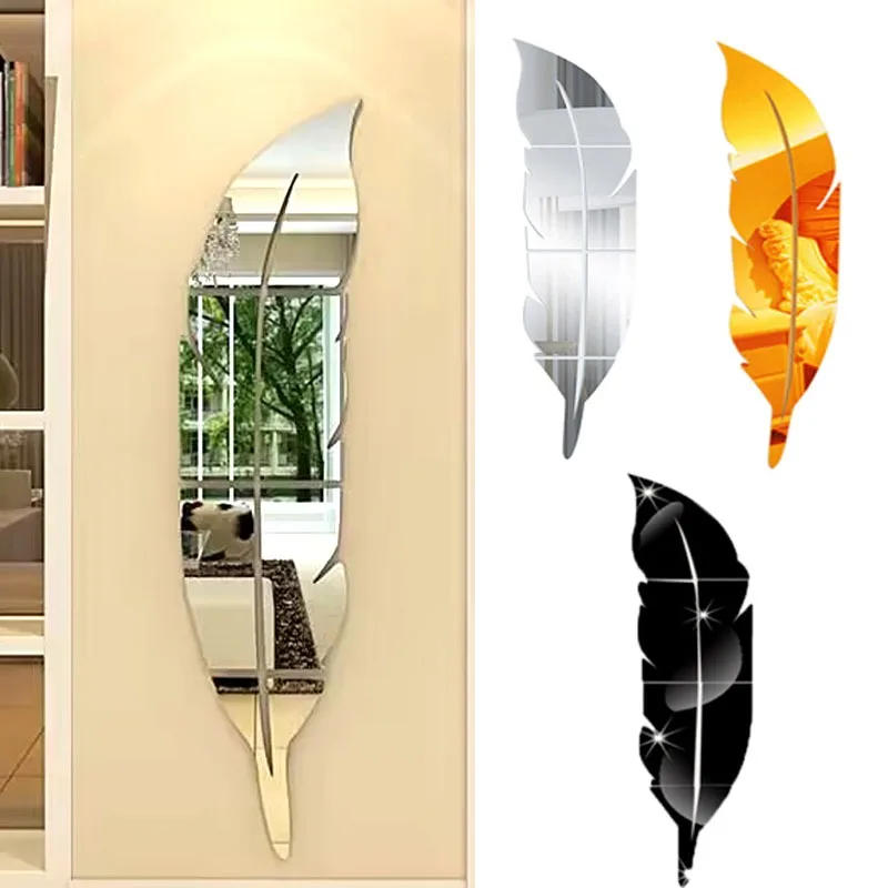 Description Picture 2 of itemFeather Feather 3D Mirror Wall Sticker Living Room Bathroom Bedroom Art Home Decoration DIY Acrylic Decal Mural Wallpaper