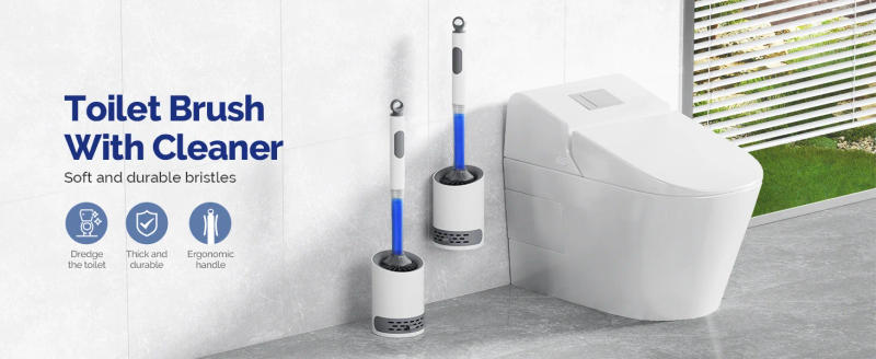 Description Picture 3 of itemWater Spray Silicone Toilet Brush 40cm Long Handle Refillable Silicone TPR Brush With Wall-Mounted Bathroom Cleaning Accessories