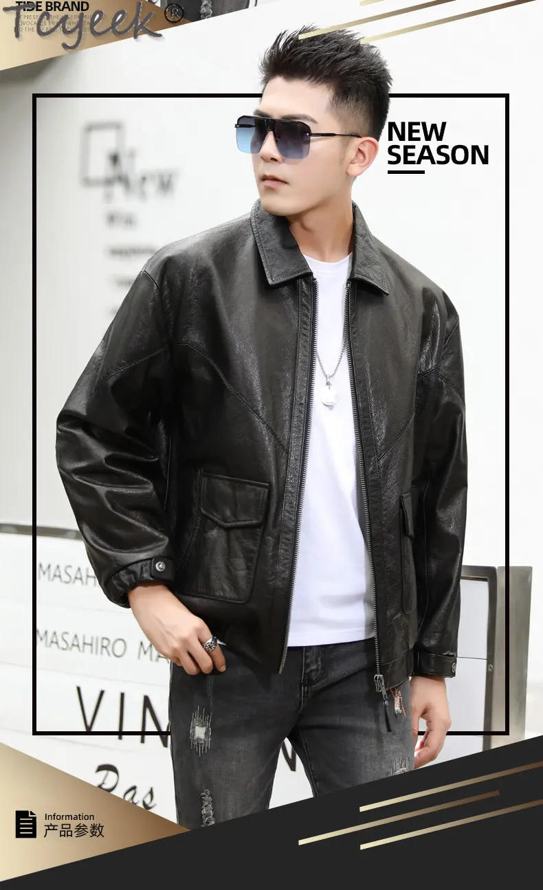 Description Picture 4 of itemTcyeek Thin Real Cowhide Motocycle Jackets Spring Fall Male Coat Loose Man Clothes High-end Natural Genuine Leather Jacket Men