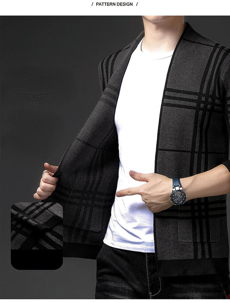 Description Picture 3 of itemNew in Autumn Smart Casual Striped Men's Knitted Sweaters for Men Streetwear Fashion Male Cardigans with Pocket Luxury Tops