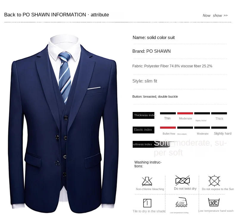 Description Picture 3 of itemMen Blazers Set Wedding 3 Pieces Elegant 2 Suit Luxury Full Coat Pants Design Latest Vest Business 2023 Slim Fit Jacket Trousers