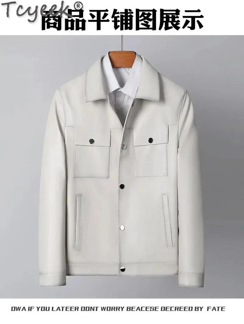 Description Picture 4 of item2024 Tcyeek Natural Leather Jacket Men Spring Autumn New Real Sheepskin Coats for Man Fashion Mens Jackets White Short Style