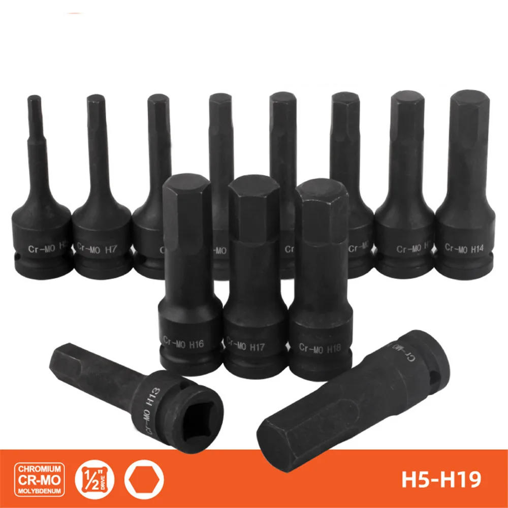Description Picture 4 of itemNEW Drill Bit Tools Set 1/2” Pneumatic Wrench Hexagonal Drive Bits Kit Cr-V Steel Hex Socket Driver Metric Power Nuts Driver