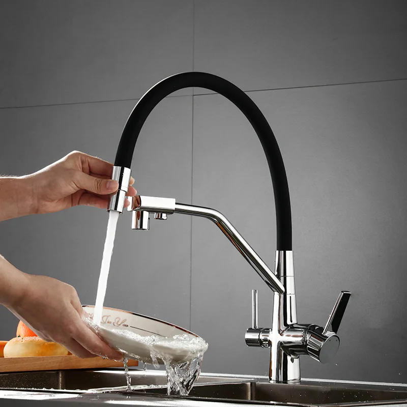 Description Picture 3 of itemKitchen Filtered Faucet Brushed Gold Brass Purifier Faucet Dual Sprayer Drinking Water Tap Vessel Sink Mixer Tap