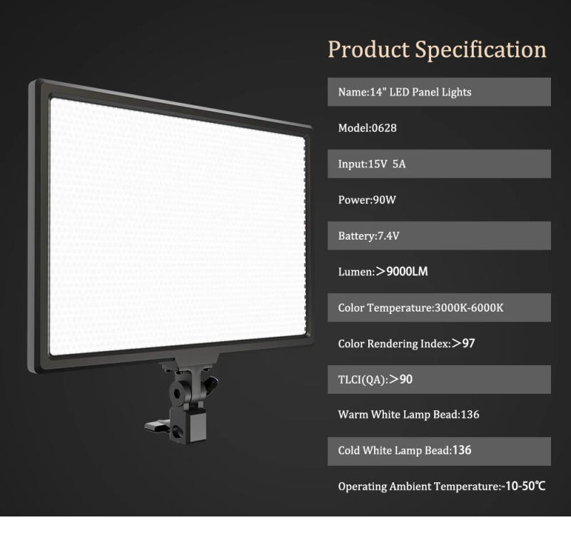 Description Picture 4 of item14'' LED Video Light Photography Selfie Dimmable Panel Lighting Photo Studio Live Stream Fill Lamp Three Color With Tripod Stand