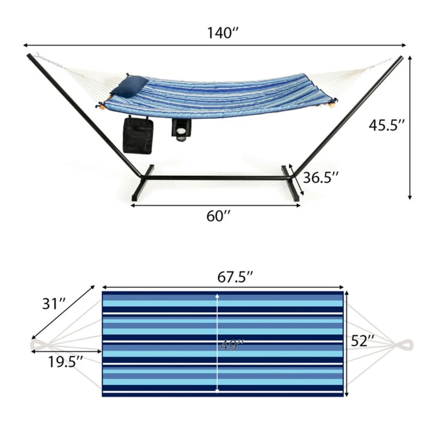 Description Picture 4 of itemHammock Chair Stand Set Cotton Swing with Pillow Cup Holder Indoor Outdoor Hammocks