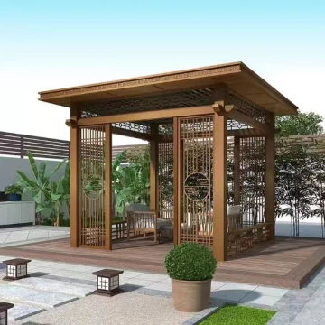 Customized courtyard outdoor pavilion aluminum alloy villa garden outdoor leisure tea art flat top new Chinese pavilion