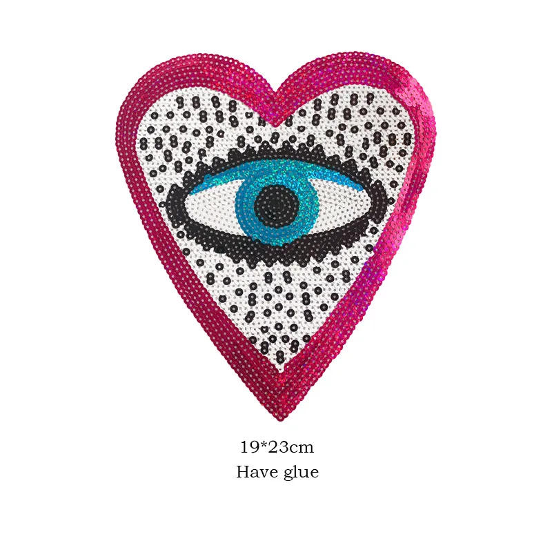 Description Picture 5 of itemLarge Devil Eyes Sequin Patches and Appliques Heart Eye Embroidery Iron-on Patches for Clothing Unicorn Decor Sticker on Jacket