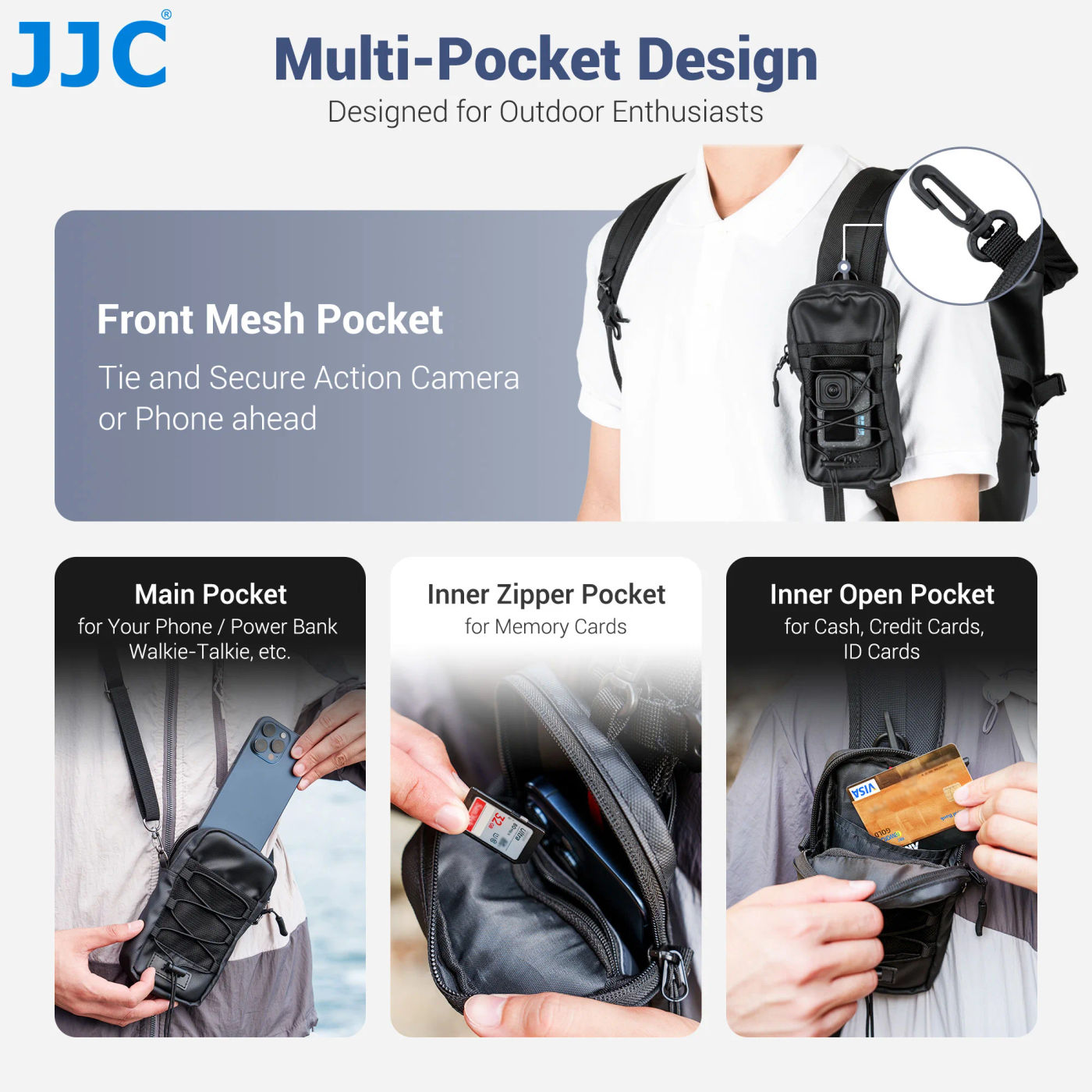 Description Picture 5 of itemJJC Backpack Strap Pouch Smartphone Action Camera Strap Pack Backpack Attachment Bag With Top hook for Outdoor Hikers