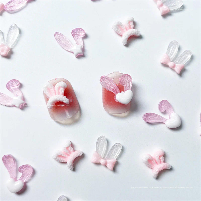 Description Picture 4 of item20pcs 3D Korean Rabbit Ear Resin Nail Art Charms Pink White Bunny Kawaii Jewelry Nail Rhinestones Decorations Accessories DIY