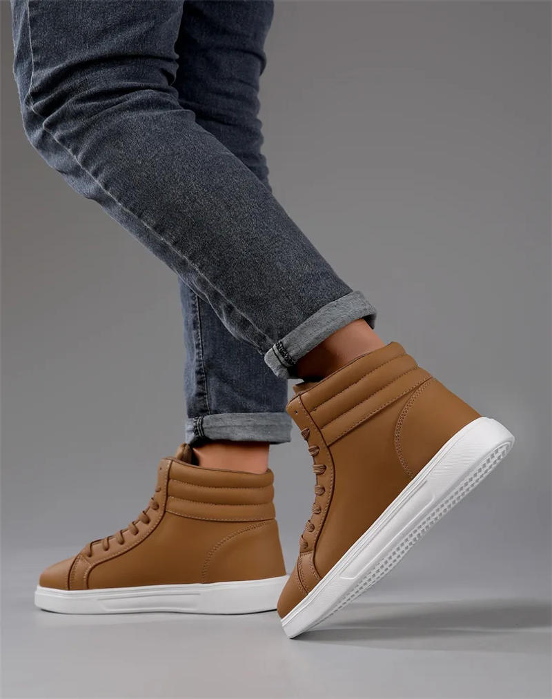 Description Picture 3 of itemFashion Pink Skateboard Shoes Couple Comfy Lightweight High-Top Sneaker Men Plus Size 46 Leather Lace-Up Man Skateboarding Shoes