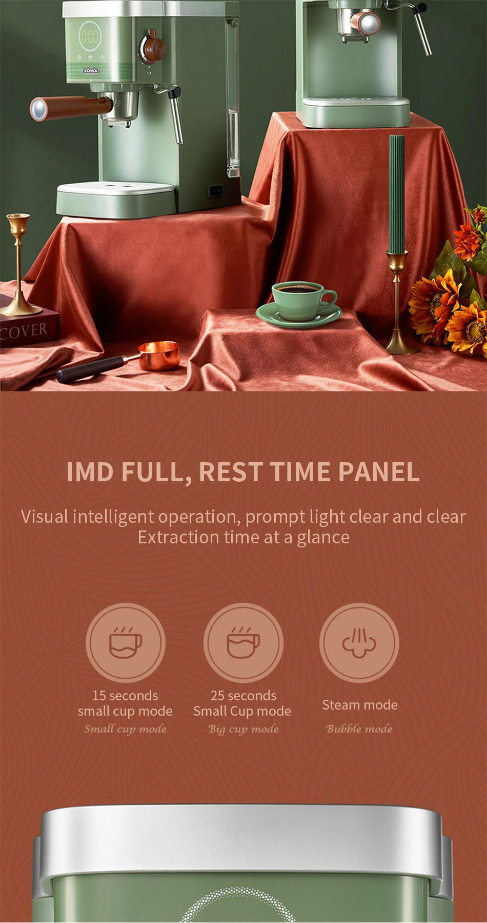 Description Picture 6 of item2024 New Konka Italian coffee machine semi-automatic home commercial capsule coffee machine extracts steam to whip milk