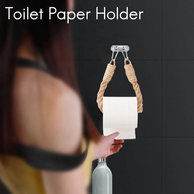 Description Picture 4 of item1Set Vintage Weave Towel Hanging Rope Toilet Paper Holder Home Hotel Bathroom Decoration Supplies