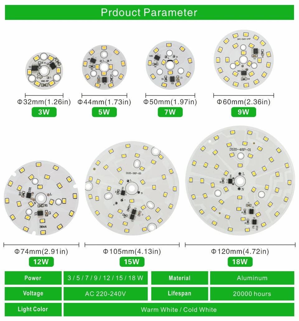 Description Picture 3 of itemLED Downlight Chip 3W 5W 7W 9W 12W 15W 18W SMD 2835 Light Beads AC 220V DIY For Led Downlight Cold/Warm white Lighting Spotlight
