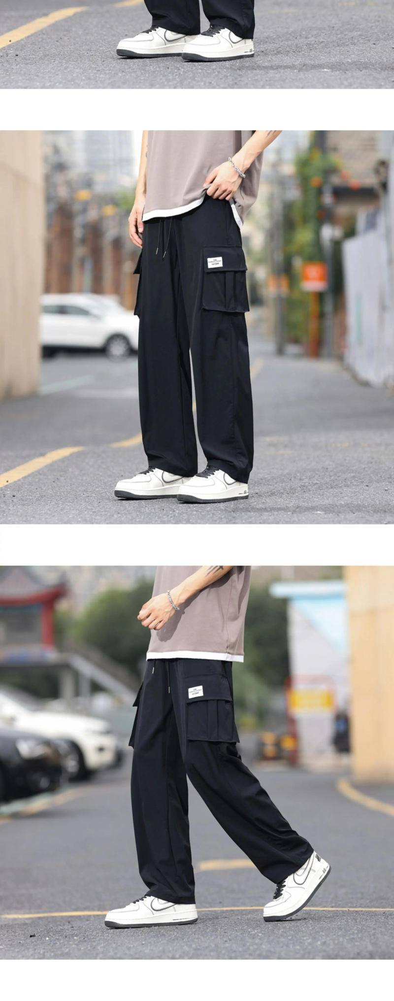 Description Picture 4 of itemMen's Loose Wide Leg Casual Korean Version Trend Large Pocket Drawstring Trousers