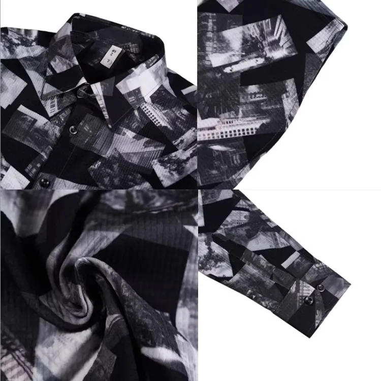 Description Picture 4 of itemFashion Print Shirt for Men High-quality Slim Casual Business Formal Dress Shirts  Social Party Men Clothing 2024 Spring/Summer