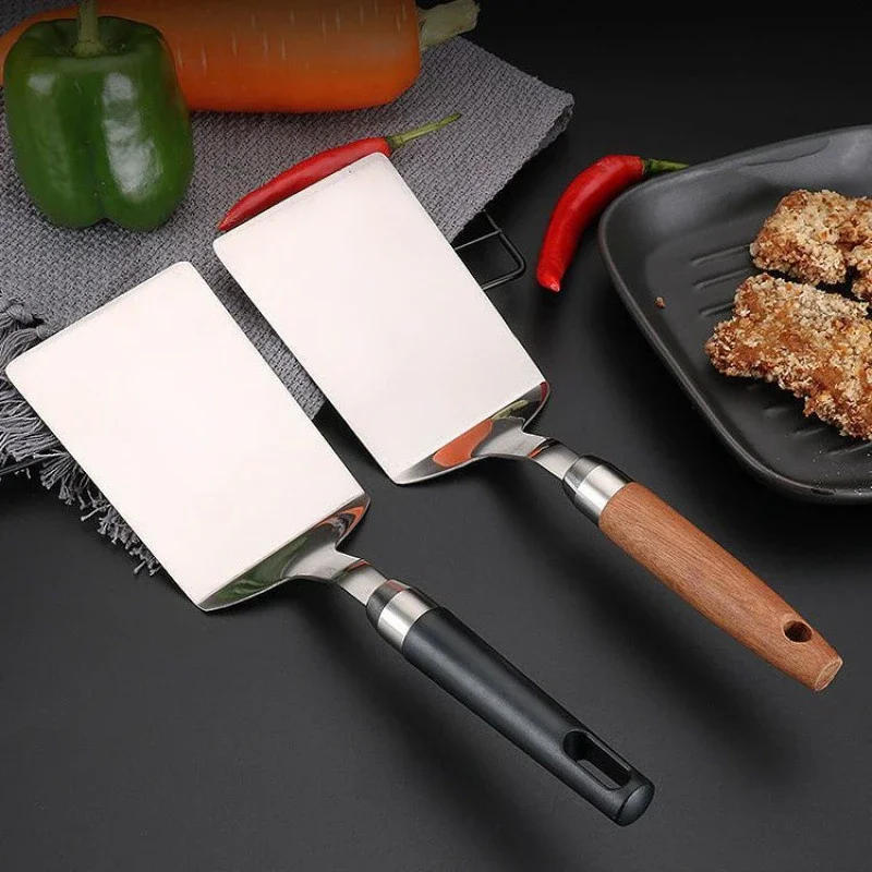 Description Picture 2 of itemStainless Steel Square Head Steak Cooking Spatula Pizza Shovel Pancake Beef Turner Scraper Wood Handle BBQ Utensils for Kitchen