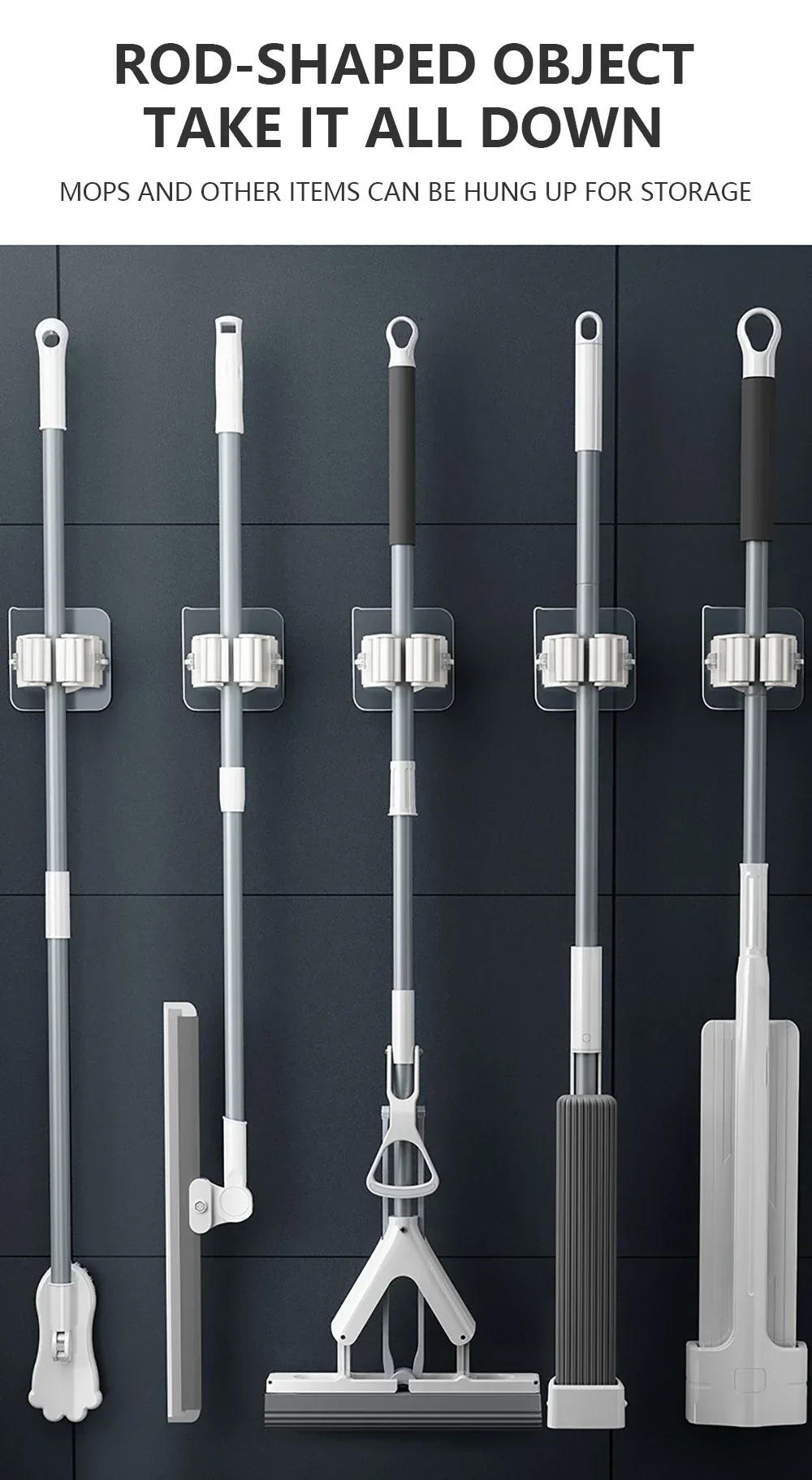 Description Picture 4 of itemHome Mop Storage Rack Bathroom Suction Hanging Pipe Traceless Hooks Wall Mounted Mop Organizer Holder Waterproof Broom Hanger