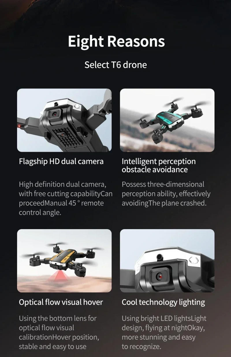 Description Picture 4 of itemLenovo T6 Drone 8k Profesional 4K HD GPS Camera Obstacle Avoidance Aerial Photography Optical Flow Foldable Quadcopter 10000M ﻿