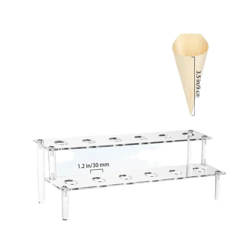 Description Picture 3 of itemAcrylic Ice Cream Cone Dessert Holder Tray 12-Hole Waffle Cone Display Stand Storage Rack Wedding Party Buffet Food Baking Tools