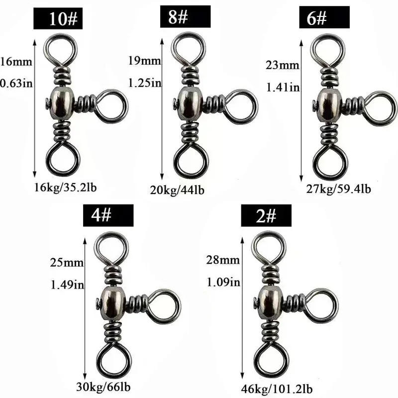 Description Picture 3 of item50PCS/Bag Fishing Accessories Black Nickel Plating Three-Prong Connector T-Swivel Sub-Line Splitter Outdoor Fishing Bazi Ring 50
