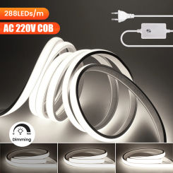 Dimmerable COB Neon Light AC 220V Waterproof TV BackLight Home Garden Decor 3000K 4000K 6000K Flexible Ribbon Rope LED Strip