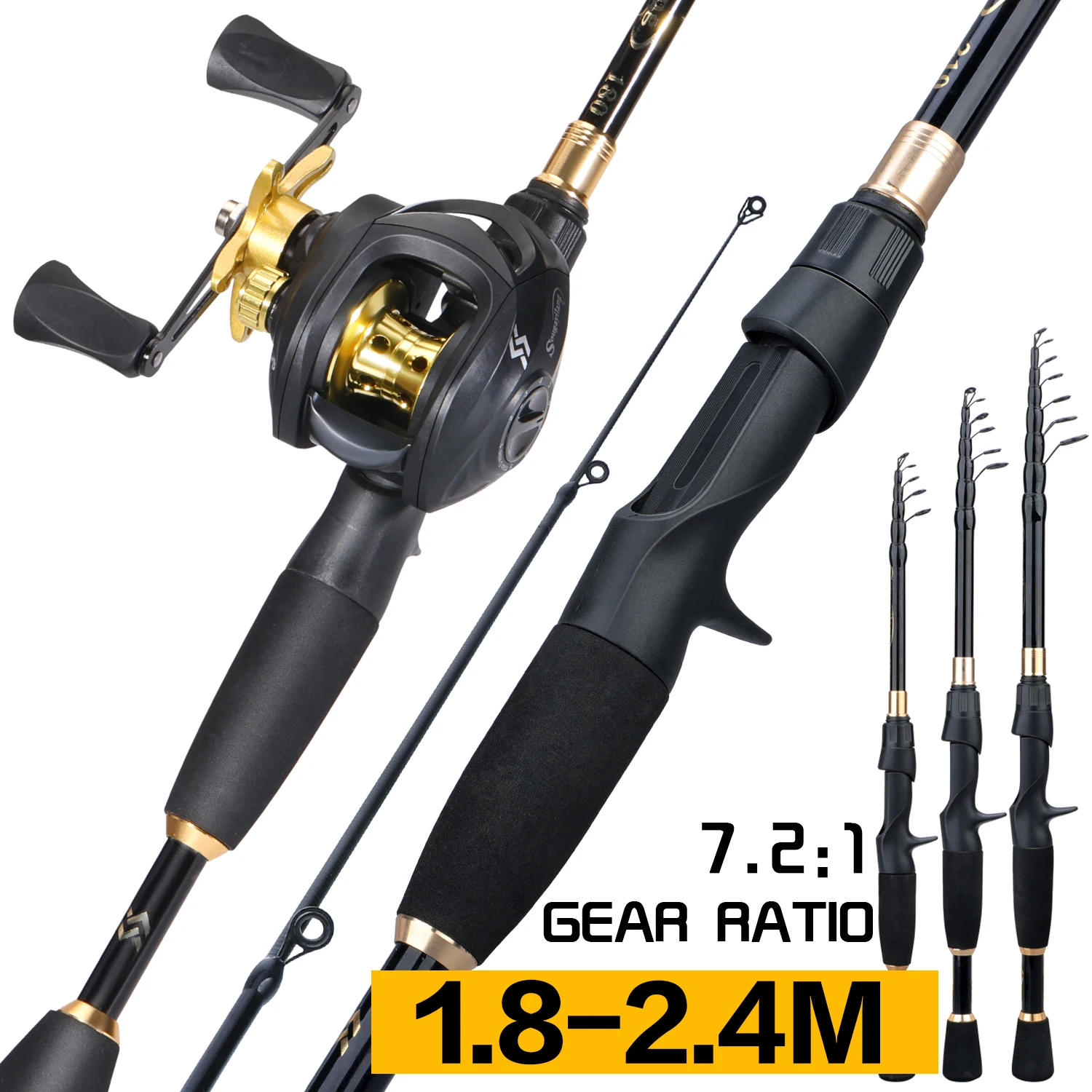 Description Picture 5 of itemSougayilang Casting Fishing Rod Combo High Carbon Telescopic Rod and Baitcasting Reel with Lure Line Max Drag 8kg for Bass Trout