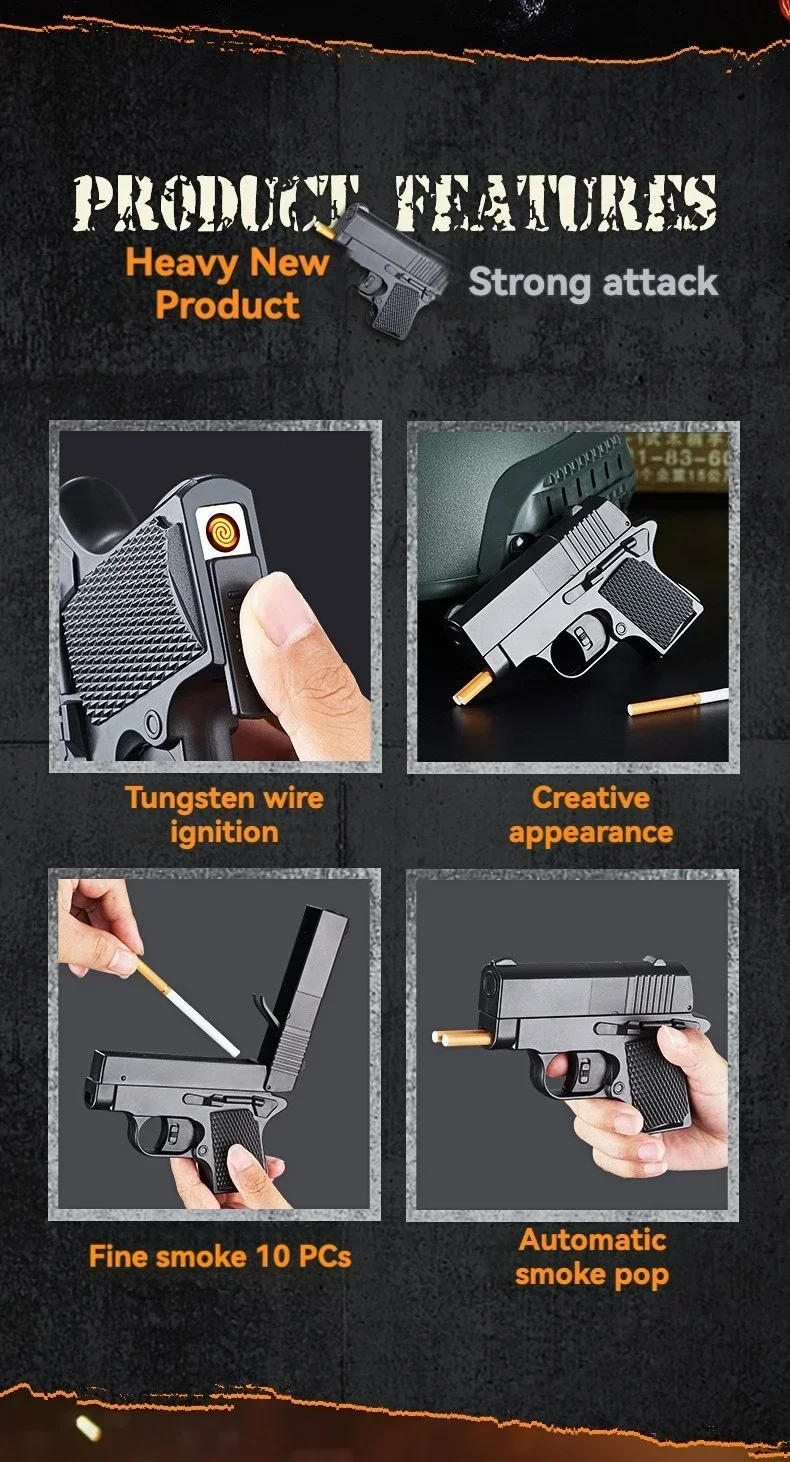 Description Picture 3 of itemNew Gun Lighter Pistol Cigarette Case Lighter Rechargeable Tungsten Wire Smoke Accessories One-click Multifunctional Ignitertool