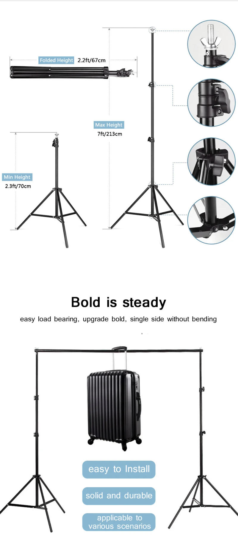Description Picture 5 of itemPhotography Studio Backdrop Stand Photo Video Studio Background Stand Backdrop Support System Kit Scenery Shelf Frame Light Kit