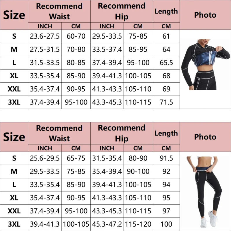 Description Picture 3 of itemWomen Sauna Sweat Suits Weight Loss Jacket Sweat Top Pants Body Shapers Fitness Shirts Leggings Thermo Long Sleeves Trousers Gym