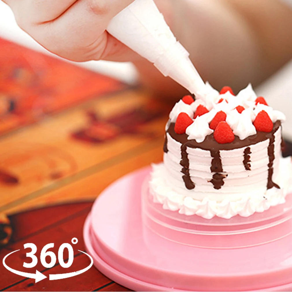 Description Picture 2 of item14cm Mini DIY Cake Decorating Rotating Turntable Display Stand Icing Baking Cookies Cafe Bra Pink Kitchen Tools New