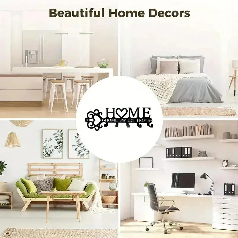 Description Picture 6 of itemDDPNKL Metal Wall Mounted Key Holder Decorative Wall Hanger Hook Household Coat Rack With 5 Hooks Clothes Towels Hats Bags Keys