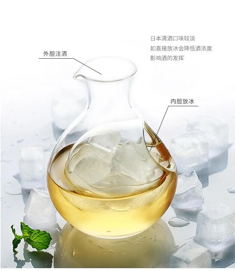 Description Picture 3 of itemJapanese Clear Crystal Ice Jug Lead Free Glass Wine Bottle Bar Whiskey Flask Sake Beer Cooler Wine Dispenser Carafe Decanter