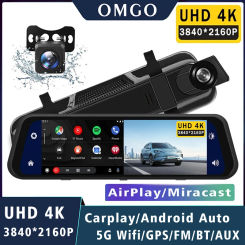 UHD 4K 3840*2160P Car Dvr Carplay Android Auto GPS 5G WIFI AUX Dash Cam Stream RearView Mirror Dashcam Camera Drive Recorder FM