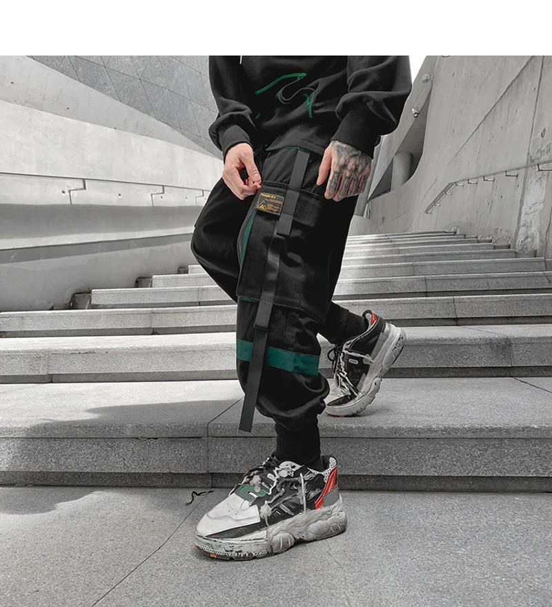 Description Picture 3 of itemHarajuku Cargo Pants For Men Casual Jogger Harlan Pants Male Ribbon Fashion Sweatpants Men Outdoors Trousers New Streetwear