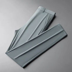2024 New Summer Thin Men's Solid Color Pocket Zipper Business Leisure Versatile Loose Suit Pants Straight Ankle Length Pants