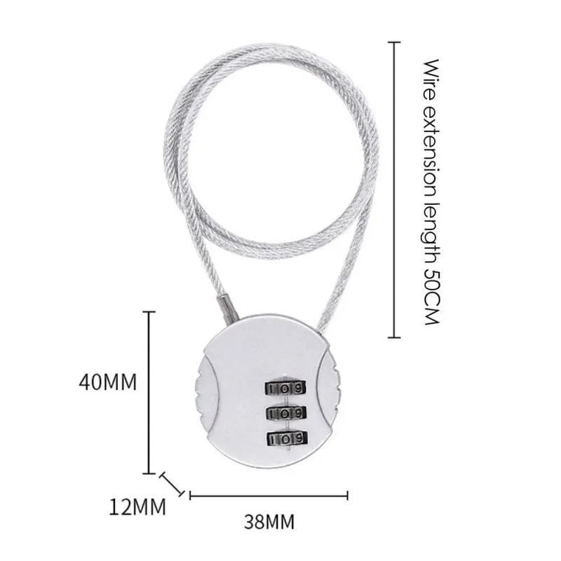 Description Picture 2 of itemExtended Wire Rope Digit Padlock Zinc Alloy Wire Rope Padlock Anti-theft Code Security Lock Password Motorcycle Helmet Lock