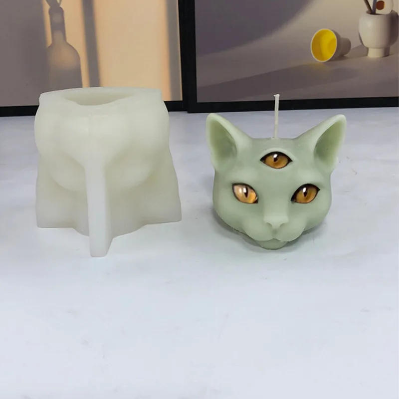 Description Picture 6 of itemThree Eyes Cat Head Silicone Candle Mold 3D Animal Soap Plaster Resin Decorative Crafts Making Kit DIY Chocolate Ice Baking Mold