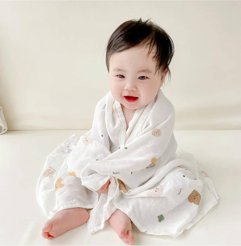 Description Picture 3 of itemNewborn Baby Swaddle Blanket Summer Bamboo Cotton Muslin Swaddle Soft Bedding Thin Receive Blankets Stroller Cover